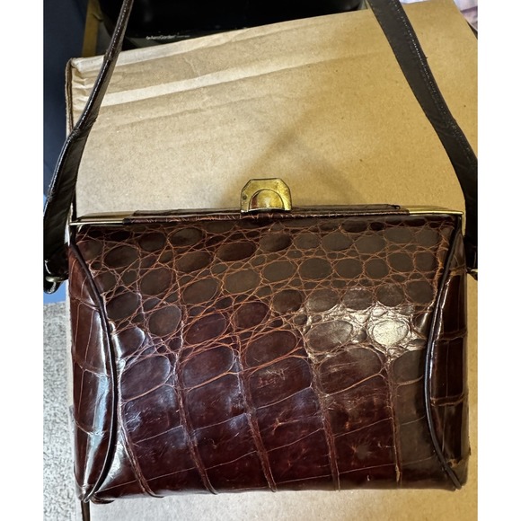 Beautiful Vintage Brown Alligator Leather Purse Handbag Excellent 50s 60s Small
